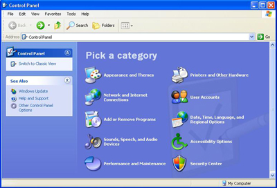 control panel category view