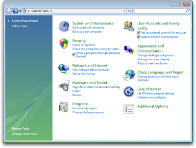 windows vista control panel